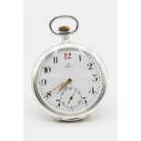 AN 0.800 GRADE SILVER OMEGA POCKET WATCH