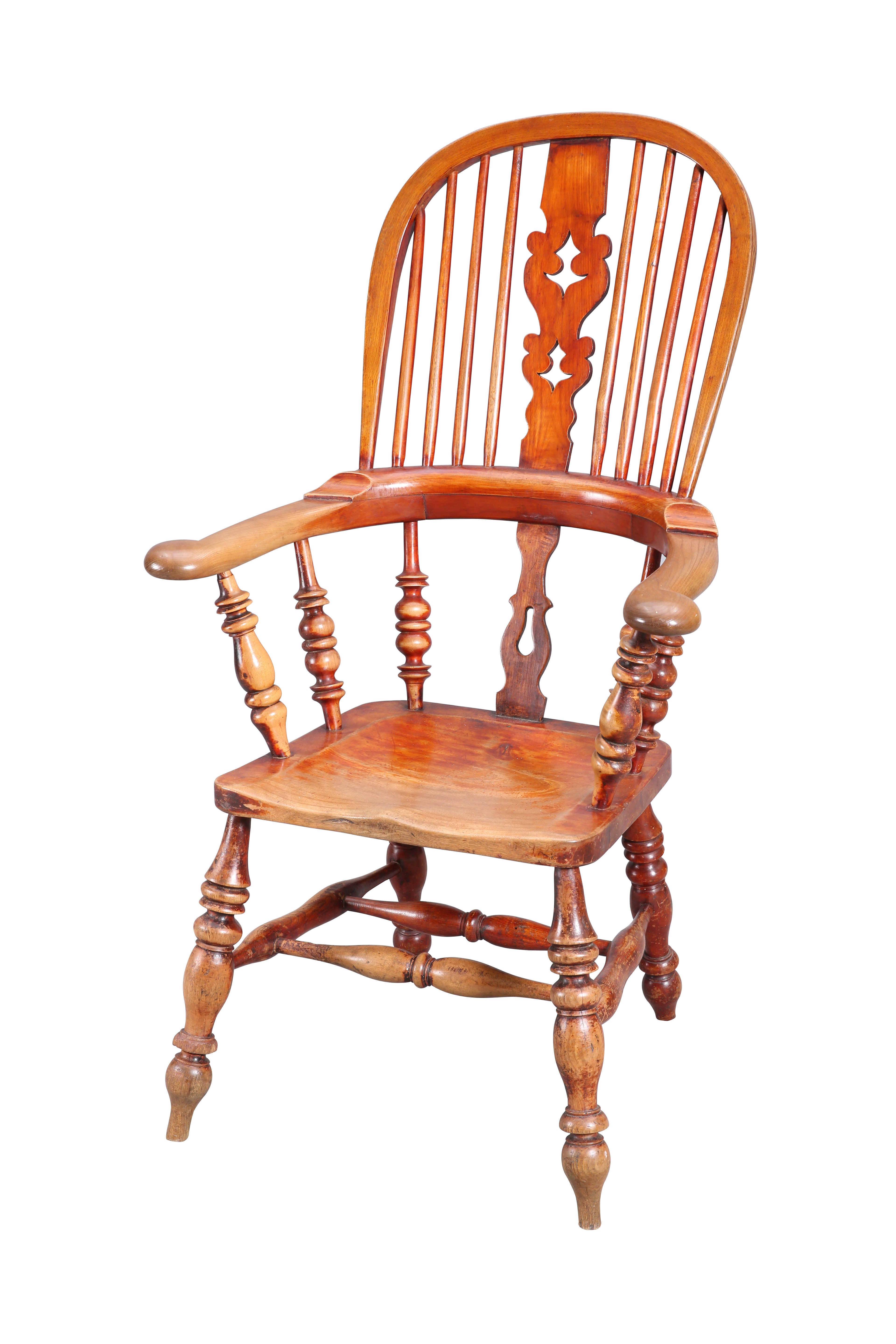 A MID 19TH CENTURY ASH AND ELM BROAD-ARM WINDSOR CHAIR