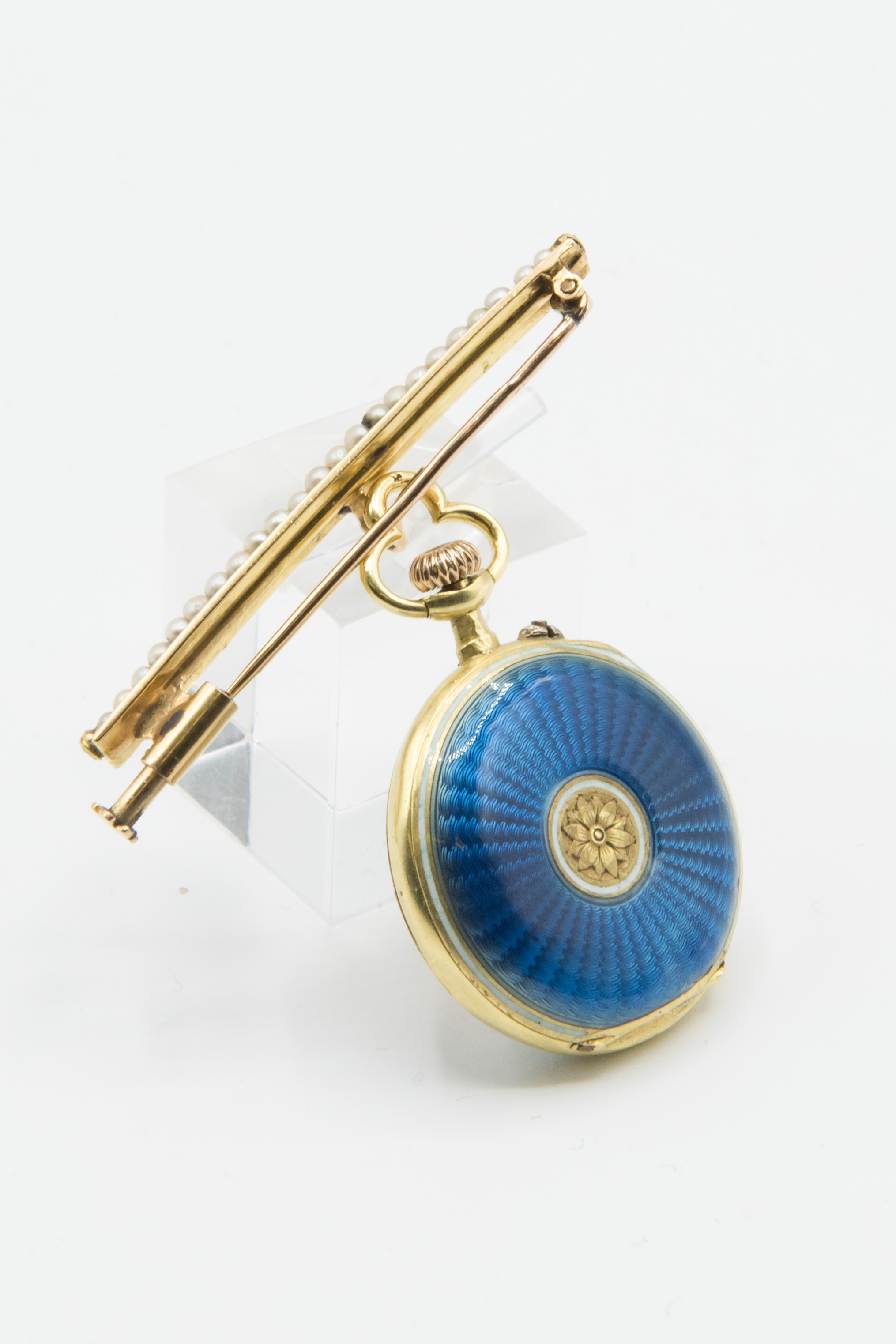 A GILT METAL, SEED PEARL AND ENAMEL LECOULTRE PENDANT WATCH - Image 2 of 2