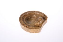 A MOUSEMAN OAK HORSESHOE PIN TRAY