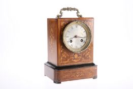 A FRENCH INLAID ROSEWOOD MANTEL CLOCK, 19TH CENTURY