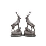 A LARGE PAIR OF BRONZE STAGS