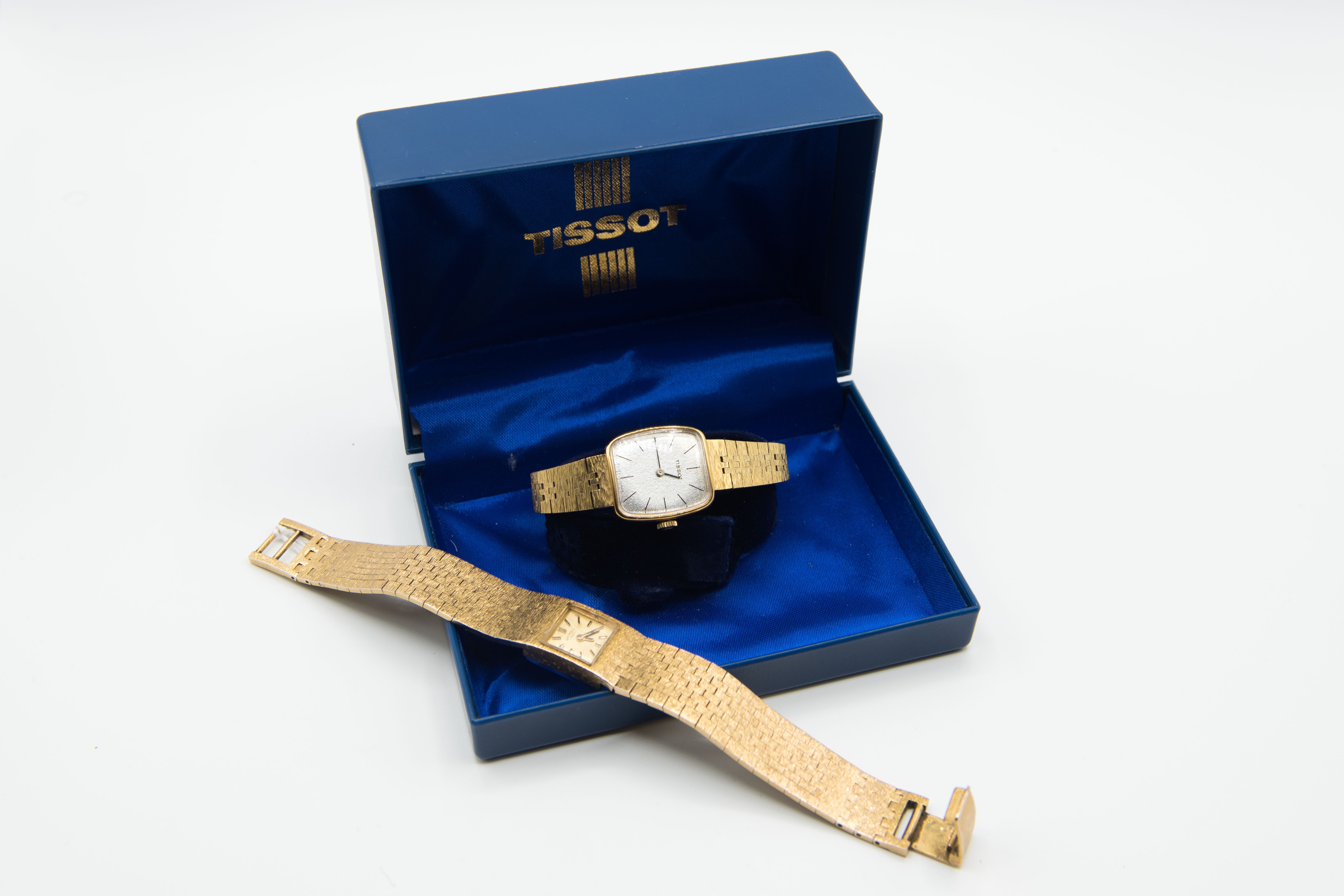 A GOLD PLATED TISSOT BRACELET WATCH AND A GOLD PLATED ROTARY BRACELET WATCH