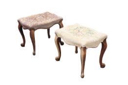 A PAIR OF 19TH CENTURY CABRIOLE LEG STOOLS