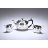 A VICTORIAN SILVER THREE PIECE BACHELOR'S TEA SERVICE, EDWARD HUTTON, LONDON 1886 AND 1887