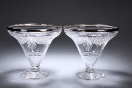 A PAIR OF EDWARDIAN SILVER-MOUNTED CUT-GLASS VASES