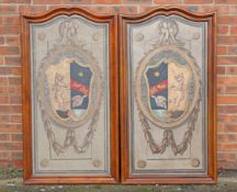 A PAIR OF WALNUT FRAMED HATCHMENTS