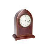 AN EDWARDIAN INLAID MAHOGANY MANTEL CLOCK