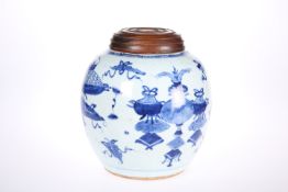 AN 18TH CENTURY CHINESE BLUE AND WHITE GINGER JAR