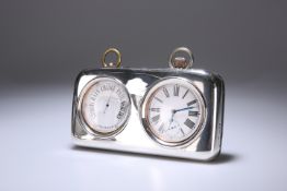 A GEORGE V SILVER-MOUNTED CASED DESK CLOCK AND BAROMETER