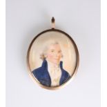 ENGLISH SCHOOL, LATE 18th CENTURY, A PORTRAIT MINIATURE OF A GENTLEMAN IN A BLUE COAT