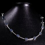 A CONTEMPORARY 9CT WHITE GOLD, SAPPHIRE AND DIAMOND COLLAR