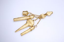 A 19TH CENTURY GILT METAL CHATELAINE