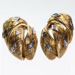 A PAIR OF 1980'S 18CT YELLOW GOLD AND DIAMOND SET EARRINGS