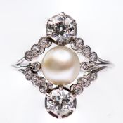 A LATE 19TH CENTURY DIAMOND AND PEARL RING