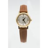 A LADY'S 18ct GOLD OMEGA DE VILLE STRAP WATCH