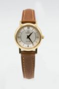 A LADY'S 18ct GOLD OMEGA DE VILLE STRAP WATCH