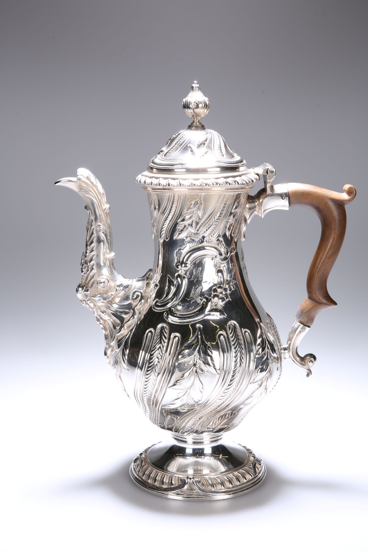 AN EARLY GEORGE III SILVER COFFEE POT, DAVID WHYTE & WILLIAM HOLMES,LONDON 1766