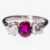 A BURMESE RUBY AND DIAMOND PLATINUM RING