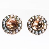 A PAIR OF 19TH CENTURY TOPAZ AND SEED PEARL EARRINGS