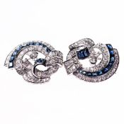 A PAIR OF DIAMOND AND SAPPHIRE SET LAPEL CLIPS