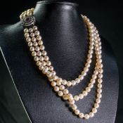 A CULTURED PEARL, RUBY AND DIAMOND NECKLACE