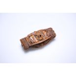 A 19th CENTURY CARVED COQUILLA NUT SNUFF BOX