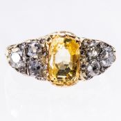 A 19TH CENTURY YELLOW SAPPHIRE AND DIAMOND RING