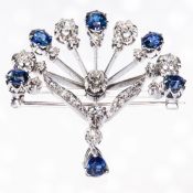 A SAPPHIRE AND DIAMOND BROOCH