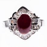 AN 18CT WHITE GOLD, RUBY AND DIAMOND RING