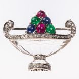 A 1960'S GIARDINETTO ROCK CRYSTAL, SAPPHIRE, EMERALD AND RUBY BROOCH