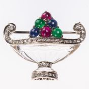 A 1960'S GIARDINETTO ROCK CRYSTAL, SAPPHIRE, EMERALD AND RUBY BROOCH