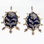 A PAIR OF LATE 19TH CENTURY DIAMOND AND ENAMEL EARRINGS