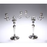 A PAIR OF GEORGE III SILVER TWO-LIGHT CANDELABRA, JOHN WINTER & CO., SHEFFIELD 1780