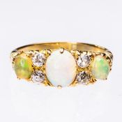 A LATE 19TH CENTURY OPAL AND DIAMOND RING