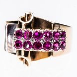 A 1970'S RUBY SET COCKTAIL RING