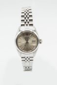 A LADYS STEEL ROLEX OYSTER BRACELET WATCH