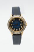 A LADY'S 18ct GOLD ROLEX OYSTER WATCH WITH DIAMOND BEZEL