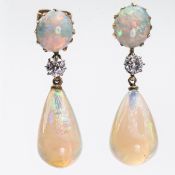 A PAIR OF 19TH CENTURY OPAL AND DIAMOND EARRINGS