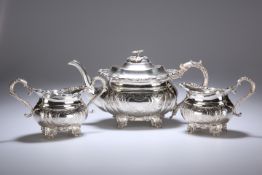 A REGENCY REVIVAL SILVER THREE PIECE TEA SERVICE, CHARLES S. GREEN & CO., BIRMINGHAM 1949