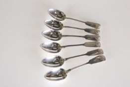 A SET OF SIX VICTORIAN SILVER TEASPOONS, THOMAS SEWELL I, NEWCASTLE 1855