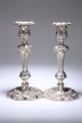 A PAIR OF EARLY VICTORIAN ROCOCO REVIVAL SILVER CANDLESTICKS, JOHN WATSON & SON, SHEFFIELD 1840