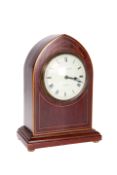 AN EDWARDIAN INLAID MAHOGANY MANTEL CLOCK