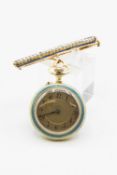 A GILT METAL, SEED PEARL AND ENAMEL LECOULTRE PENDANT WATCH