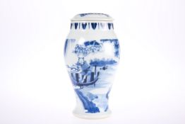 A CHINESE PORCELAIN BLUE AND WHITE VASE AND COVER