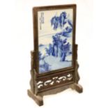 A CHINESE BLUE AND WHITE PORCELAIN TABLE SCREEN, BEARS SIGNATURE OF WANG BU