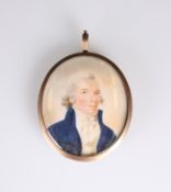 ENGLISH SCHOOL, LATE 18th CENTURY, A PORTRAIT MINIATURE OF A GENTLEMAN IN A BLUE COAT