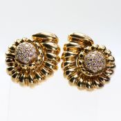 A PAIR OF 18CT YELLOW GOLD AND DIAMOND SET EARRINGS BY GARRARD AND CO