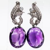 A PAIR OF ART DECO AMETHYST AND DIAMOND EARRINGS