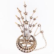 A MID VICTORIAN SEED PEARL AND DIAMOND SPRAY BROOCH